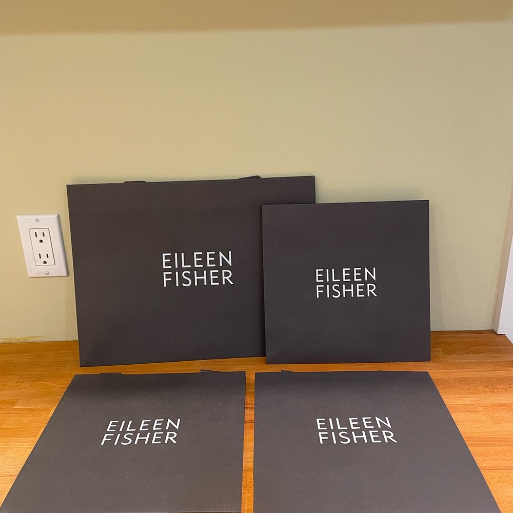 Eileen Fisher Dark Gray Branded Shopping Bags - White Logo